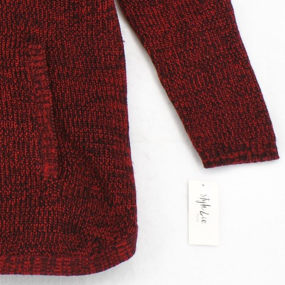 Style&Co Women Plus Buttoned Envelope Collar Long Sleeve Pullover Sweater Red - Picture 6 of 8